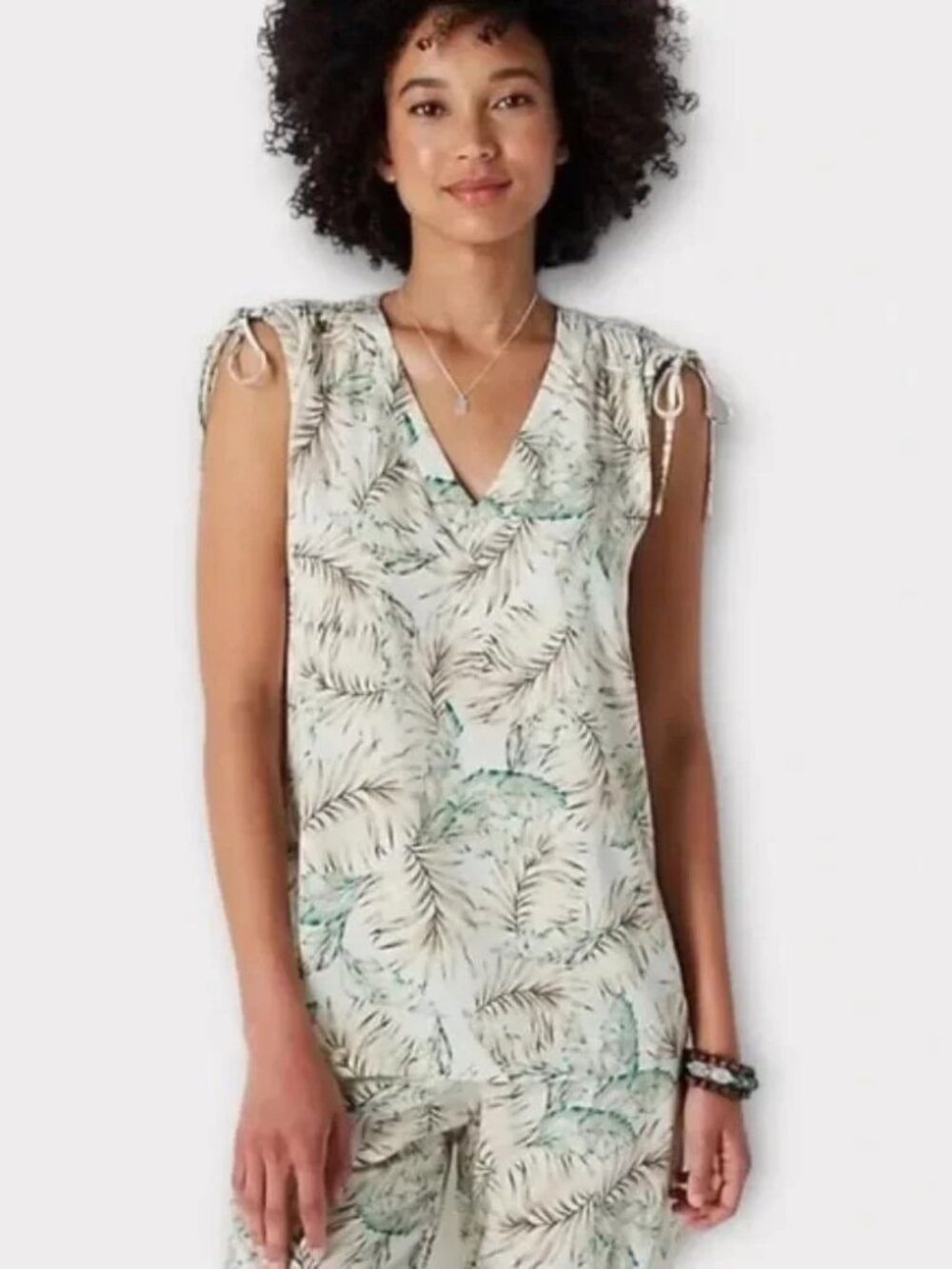 J. Jill Positano Botanical Print Shoulder Tie Top Women’s XS Rayon Tropical